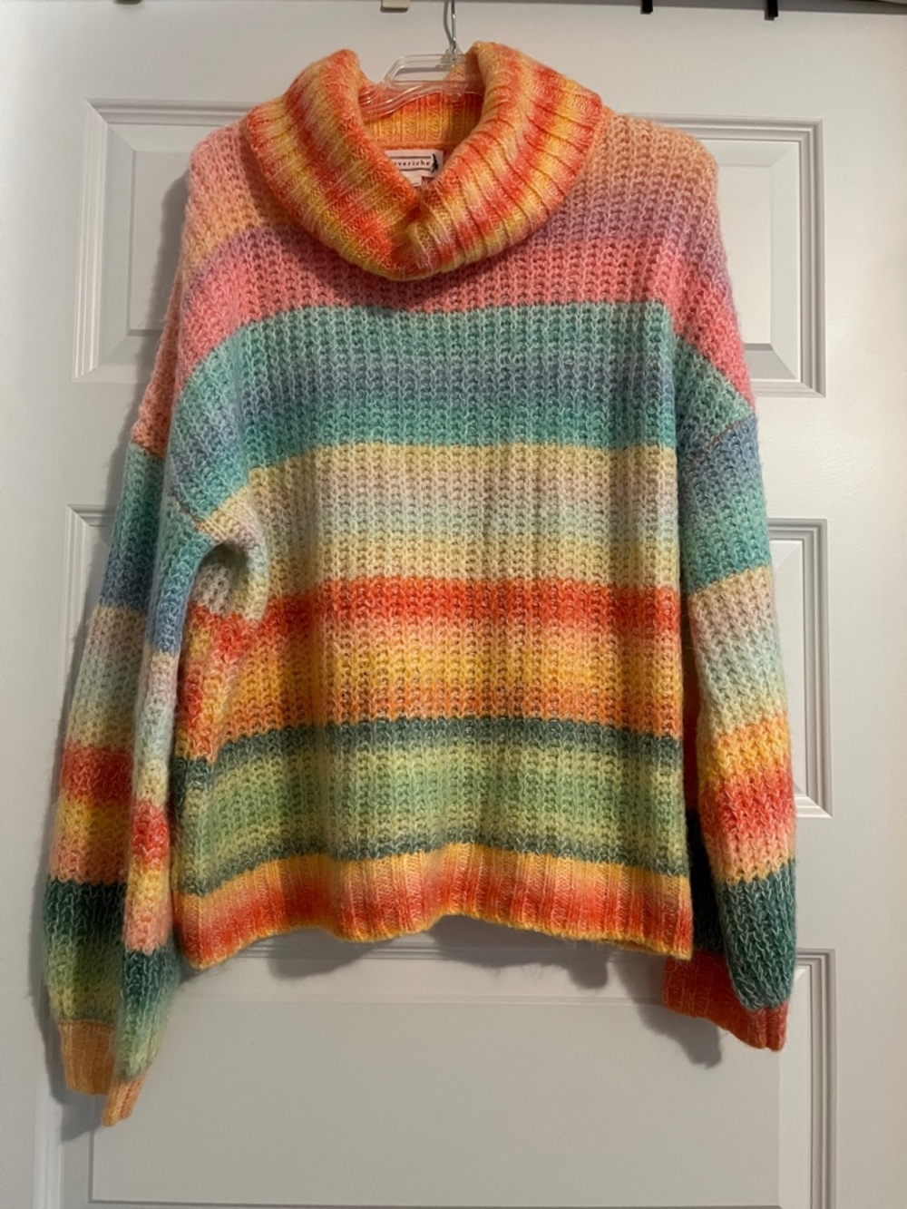 Cozy Multicolor Striped Turtleneck Sweater - Pastel Rainbow